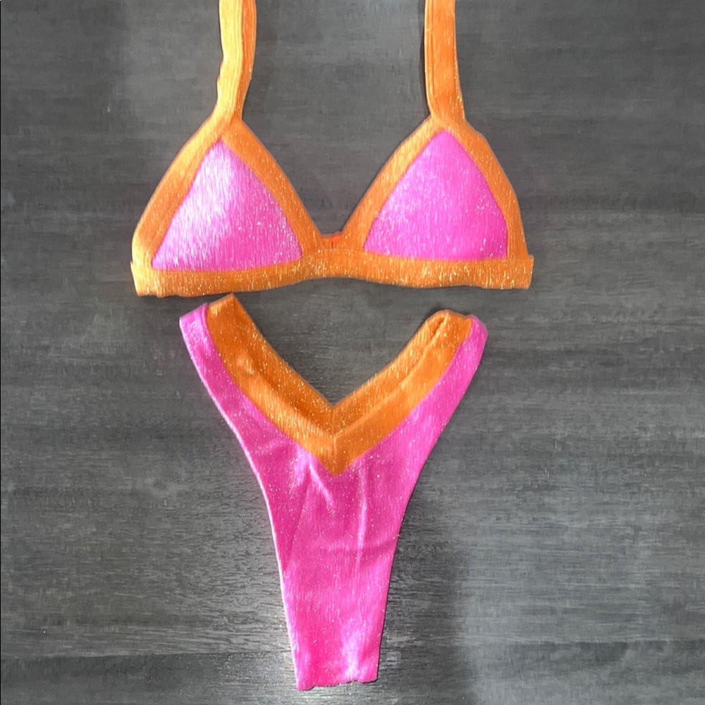 OneOne Kameron & Jesse- Pink and Orange shiny Bikini Set